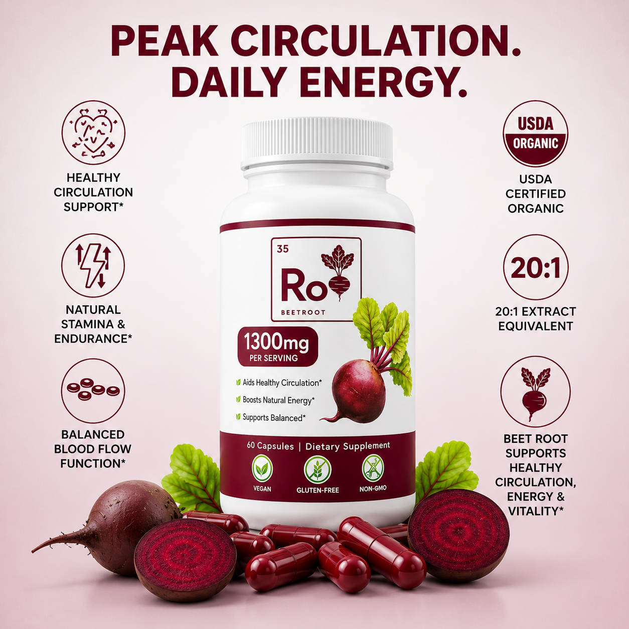 Rootology Beetroot Dietary Supplement Capsules